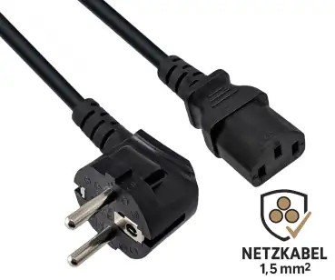 DINIC Netzkabel, extra großen Querschnitt 1,5mm², CEE 7/7 - C13, VDE-zertifiziert, schwarz, 1,80m